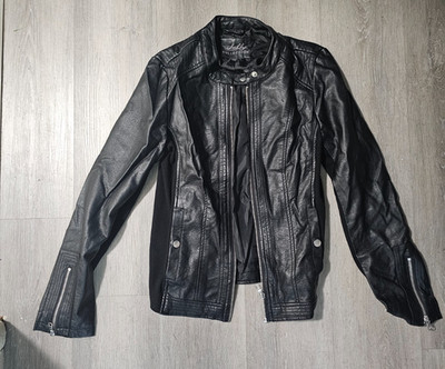 Sebby Collection Black Faux Leather Jacket With Fabric Sides