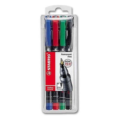 (0,86 /Stück) Stabilo OHPen Folienstift, M - 4er Etui 8434, permanent, 1 mm