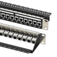 1U 24-Port Shielded Cat6a Ethernet Patch Panel with Inline Keystone STP - Black