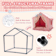 Indoor Dog House with Frame, Cute Dog Tent Bed with Cover Cave, Breathable, W...