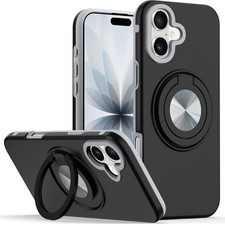 For iPhone 17 Case Solid Rugged Shockproof Cover with 360 Stand  Tempered Glass