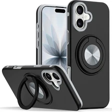 For iPhone 17 Case Solid Rugged Shockproof Cover with 360 Stand + Tempered Glass