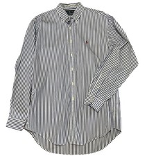 Ralph Lauren Size 16 L Men's Navy Stripe Long Sleeve Button Down Shirt Work