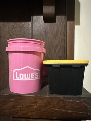 #ad Lowe’s Teeny Tote Mini Storage Container amp; Lowes Pink Tiny Bucket w Lid $15.00