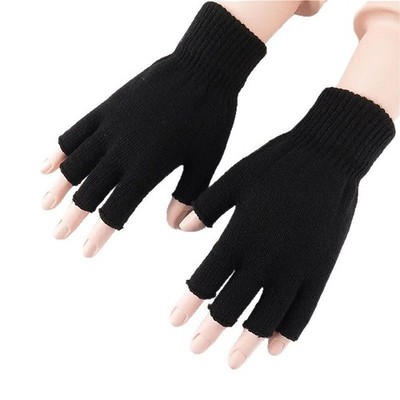 2 Pairs Unisex Fingerless Gloves Half Finger Stretchy Knit Lengthen Wrist Mitten
