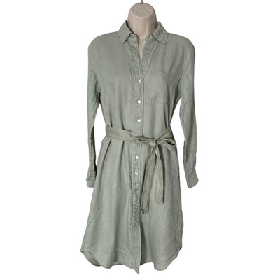 Magaschoni Linen Roll Tab Shirt Dress Pale Green Size XS | eBay