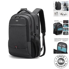 17 Inch Water-Resistant Laptop Backpack with USB Charging Port - Black Elegance