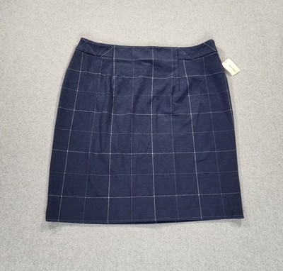 On 34th Navy Plaid Straight Skirt Back Slit Women's Size XXL Knee Length NWT