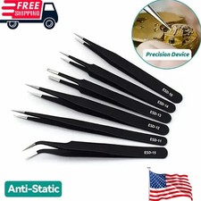 6Pcs ESD Anti-static Tweezers Set Maintenance Repair Stainless Steel Tools Kit