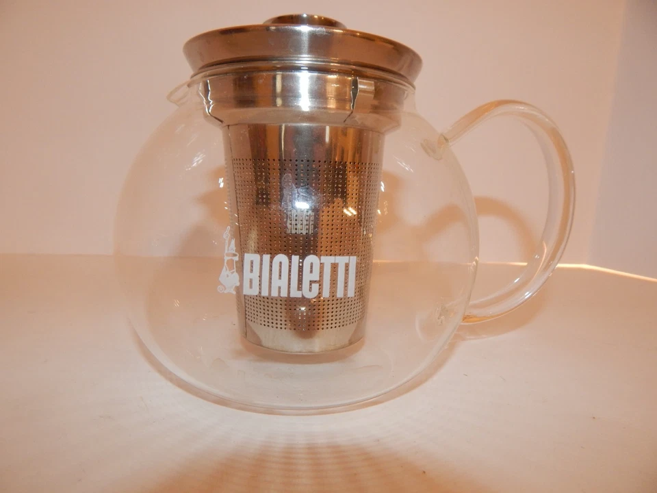 Tetera de vidrio Bialetti - 1 L / 34 OZ - Vidrio transparente y plata - Infusor de acero inoxidable Foto 2 de 4