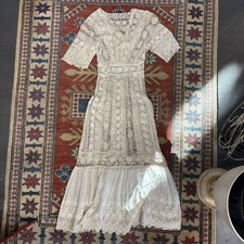 Antique 1910s Edwardian Handmade Lace Wedding Dress, XS