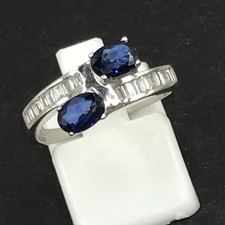 sapphire and diamond ring 18ct white gold, crossover, uk size O, unworn.