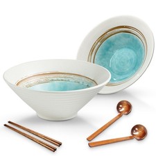 Ceramic Ramen Bowl Set, 2 Sets 1000ml Large Japanese Noodle Soup Bowls
