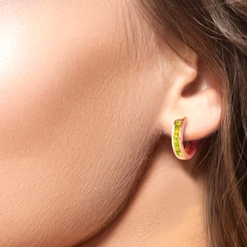 Solid 10k Rose Gold Leverback Huggie Hoop Earrings 1.10 Carats Natural Peridot - Image 4 of 4