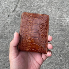 Real Brown Ostrich Leg Leather Bifold Wallet Cardholder Mens Wallet Handmade