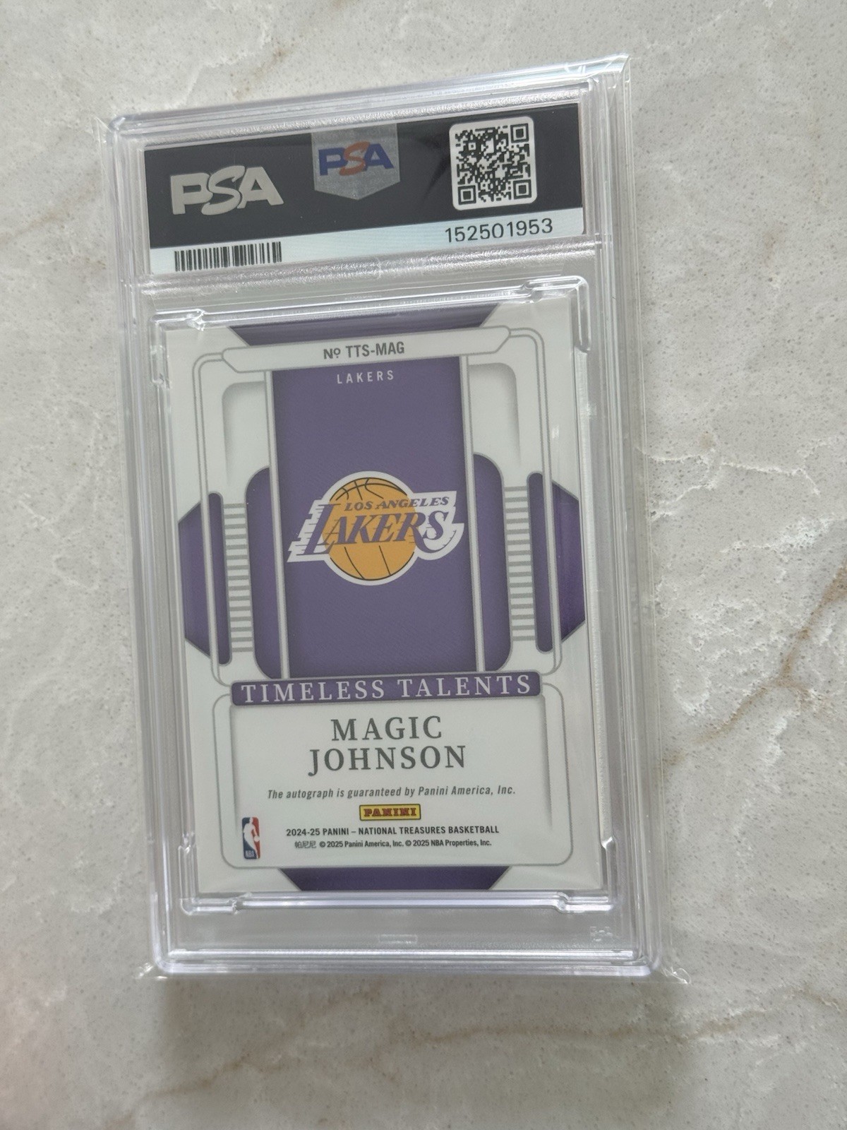 2024-25 Panini National Treasures - Timeless Talents Gold Magic Johnson /10 Auto view 5