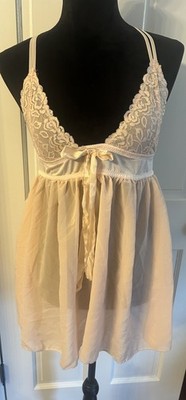Tarea By Rue 21 Pink Sheer Baby Doll Lingerie Corset Nightie Size Large Bow Lace