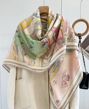 70 Cashmere 30 Silk Wrap Scarf Pink horse Print Double Face Print Shawl 53''