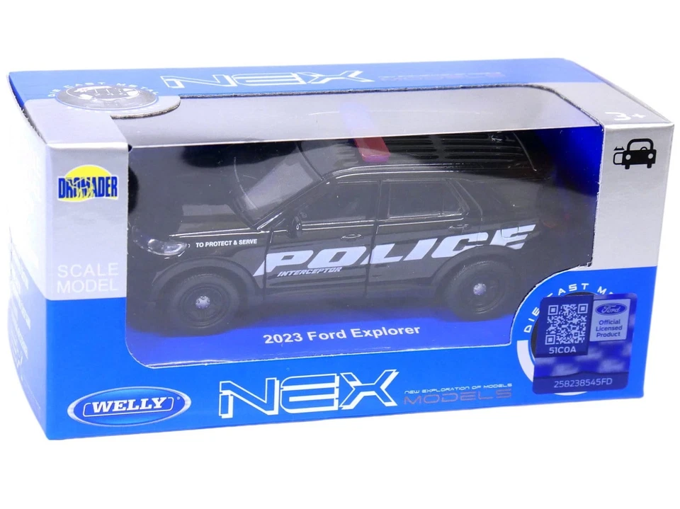 2023 Ford Explorer Police USA Car Model Toy Black Diecast 1:34-1:39 Scale Welly - Image 4 of 4
