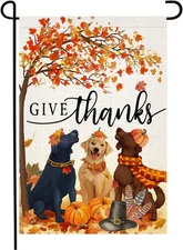 Thanksgiving Garden Flag 12X18 Inch Dogs Autumn Pumpkin Yard Outdoor Decor
