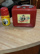 VINTAGE 1950's HOPALONG CASSIDY RED LUNCHBOX AND THERMOS EXCELLENT CONDITION