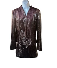 Y2K Cache Womens Purple Metallic Mini Skirt Blazer Jacket Set 2 Pc Suit Sz 12