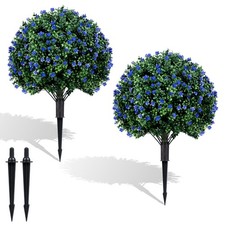 2Pack Artificial Camellia Boxwood Topiary Ball Trees, Faux Floral Shrubs, Patio