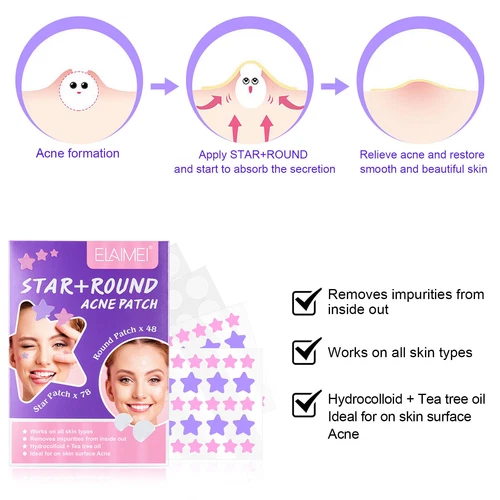 126pcs Star + Round Hydrocolloid Acne Pimple Patches Removal Blemish Control - Picture 6 of 12