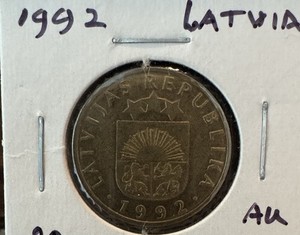 1992 Latvia Latvian 10 Santimu Arms Coin