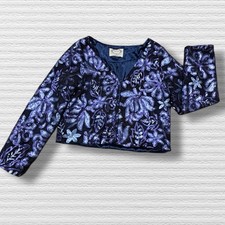 Mia Joy Girls Sequin Crop Jacket Blue Floral Long Sleeve Youth Size 8 Joyfolie