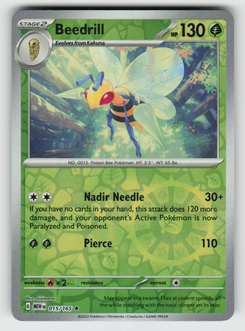 Reverse Holo Beedrill 015/165 Rare 151 Near Mint