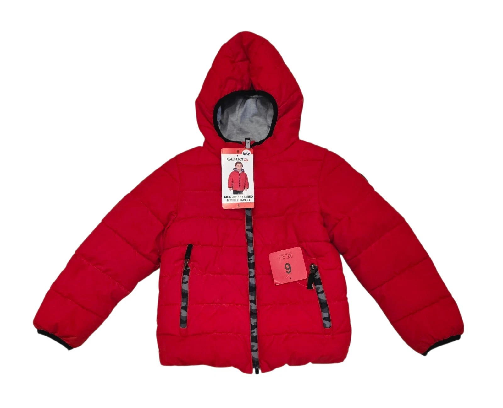 NWT Gerry Kids Jersey Lined Bubble Jacket Red Size 6
