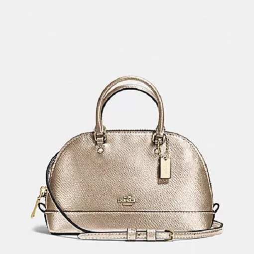 New Coach Platinum Gold Leather Mini Sierra Evening Satchel Crossbody Bag  F22315