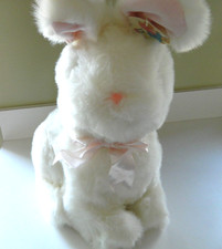 White Easter Bunny 17" Pink Fluffy Ears with pink bow Plush PJ Toys Setting