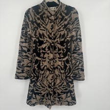 Field Flower Anthropologie Mohair Cardigan Women's S Black Tan Abstract Wool