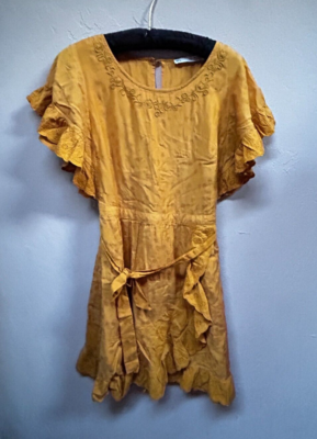 Sfera Casual Women's Large Embroidered Ruffle Eyelet Trim Belted Dress  Mustard | eBay