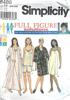 1990's Simplicity Slip,Nightgown,Camisole,Pants,Robe Pattern 8486 18W-24W UNCUT