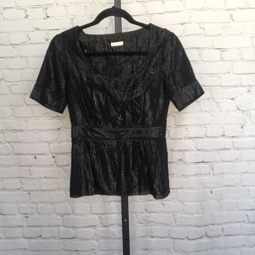 Cacharel Black Metallic Stripe Print Blouse Size … - image 1