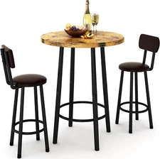 Recaceik 3 Piece Pub Dining Set, Modern Bar Table and Stools Rustic Brown