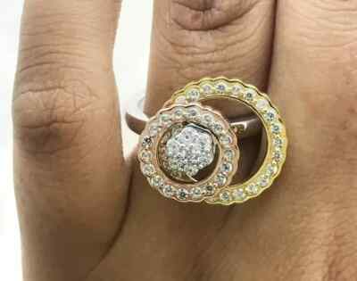 Women Two Circle Spinning Ring 2Ct Round Cut Moissanite 14K Two Tone Gold Plated