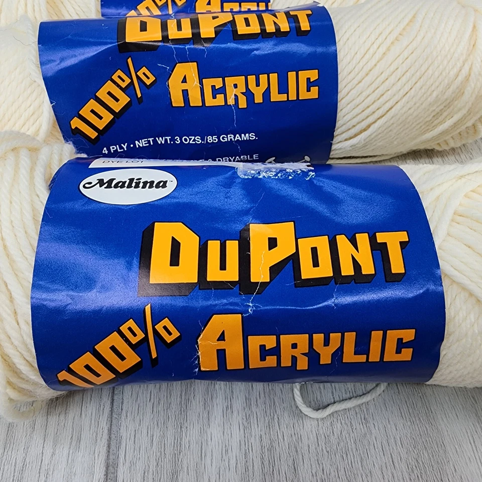 Hilo artesanal SIN USAR 7 madejas 681 blanco roto 6907 Dupont Malina acrílico 4 capas 3 OZs Foto 3 de 4