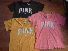 VICTORIAS SECRET PINK BLING "PINK" VNECK DOG TEESHIRT CHOICE NWT