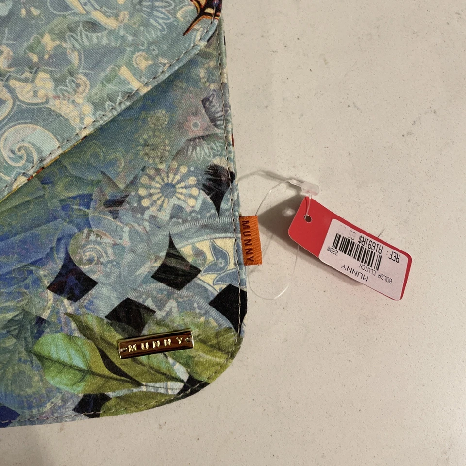 New Munny NWT Clutch Purse Botanical Boho CANVAS butterfly bird litho print - Image 2 of 4