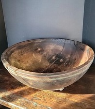 Primitive country LARGE wood bowl 18" Rustic dough Hand carved repair cottage