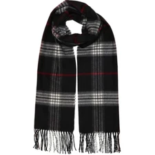 Cashmink by V. Fraas Classic Plaid Scarf in Black Size 11 X 71