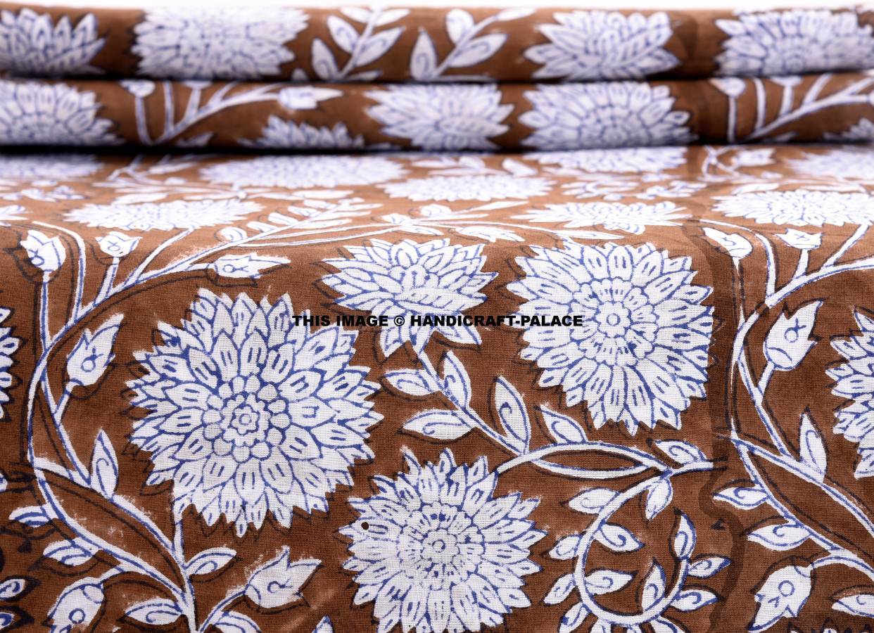 Brown - Sanganeri Block Printed Cotton Precut Fabric (1 Meter)