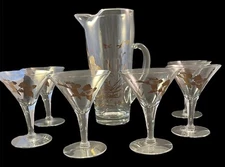 Les Kouba Martini Pitcher & 6 Glasses, Glass Stir Stick, And Strainer￼-Very Rare