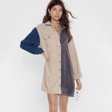 Nasty Gal Womens Shirt Dress Size0-2 Corduroy Color Block Button Front
