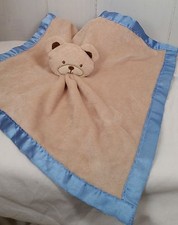 Baby Essentials tan blue satin edge security blanket lovey teddy bear