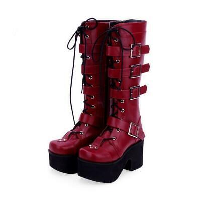 Details about   Womens Winter Punk Gothic Buckle Strap Lace Up Knee High Knight Boots US Size